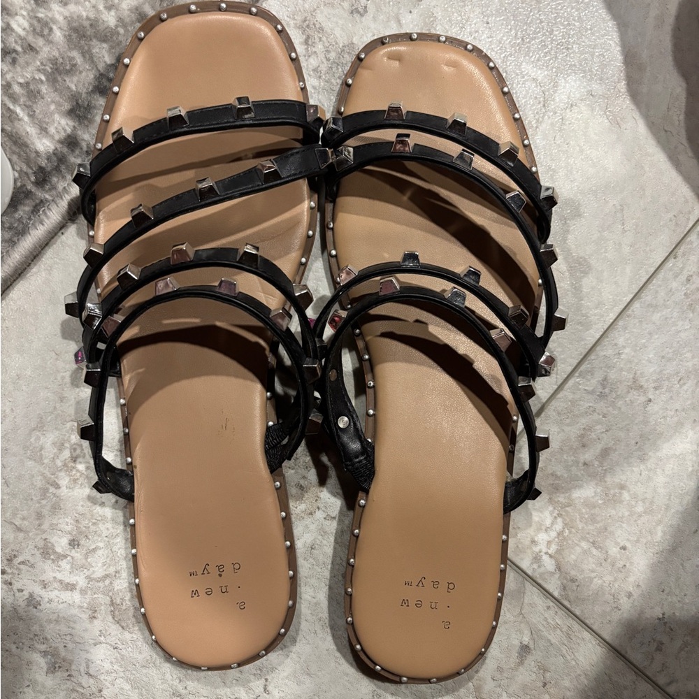 a new day Black and Tan Sandals with Criss-Cross Straps